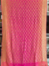Peach Pink Pure Banarasi Georgette Bandhani Saree