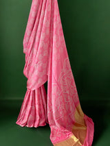 Peach Colour Pure Gajji Silk Bandhani Saree