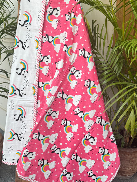best reversible flannel layered kids blanket panda print for newborn and toddlers