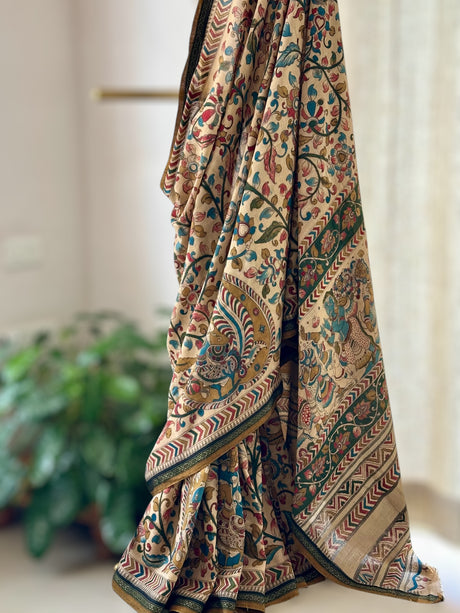 peacock-floral-handloom-cotton-kalamkari-saree-front-view