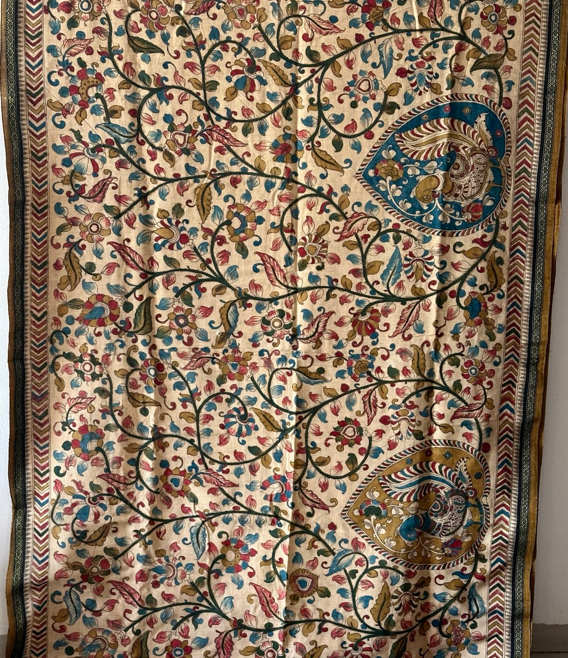 peacock-floral-handloom-cotton-kalamkari-saree-pallu-detail-view
