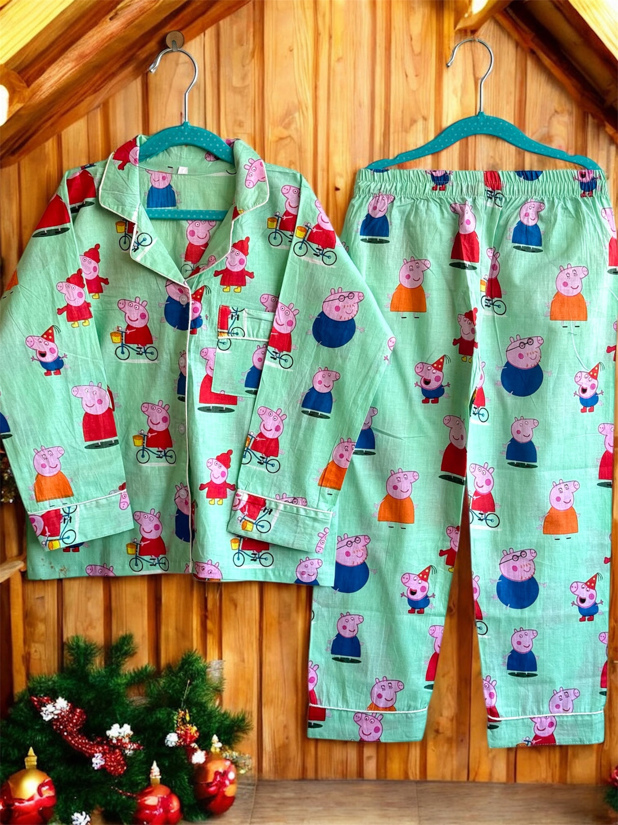 Green Peppa Pig Family Kids Night Suit Set