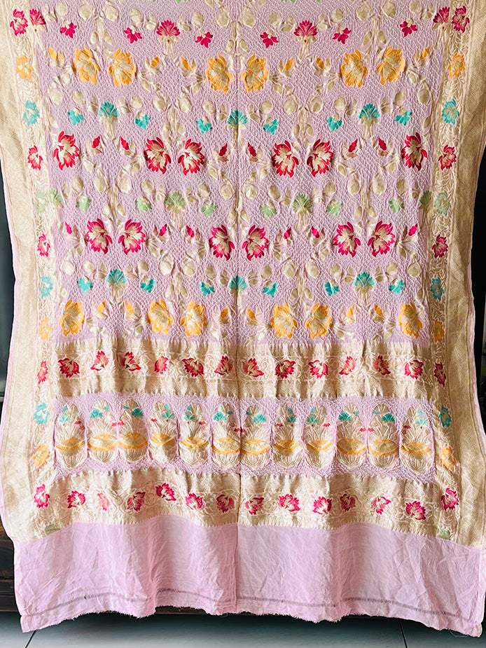 Floral Pink Pure Banarsi Georgette Meenakari Bandhani Dupatta