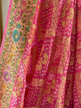 Pink Pure Banarsi Gerogette Meenakari Bandhani Saree