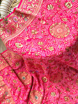 Pink Exclusive Handloom Pure Banarasi Georgette Bandhani Saree