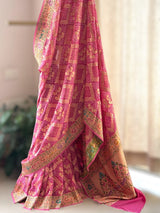 Pink Pure Banarsi Gerogette Meenakari Bandhani Saree