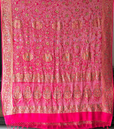 Pink Exclusive Handloom Pure Banarasi Georgette Bandhani Saree