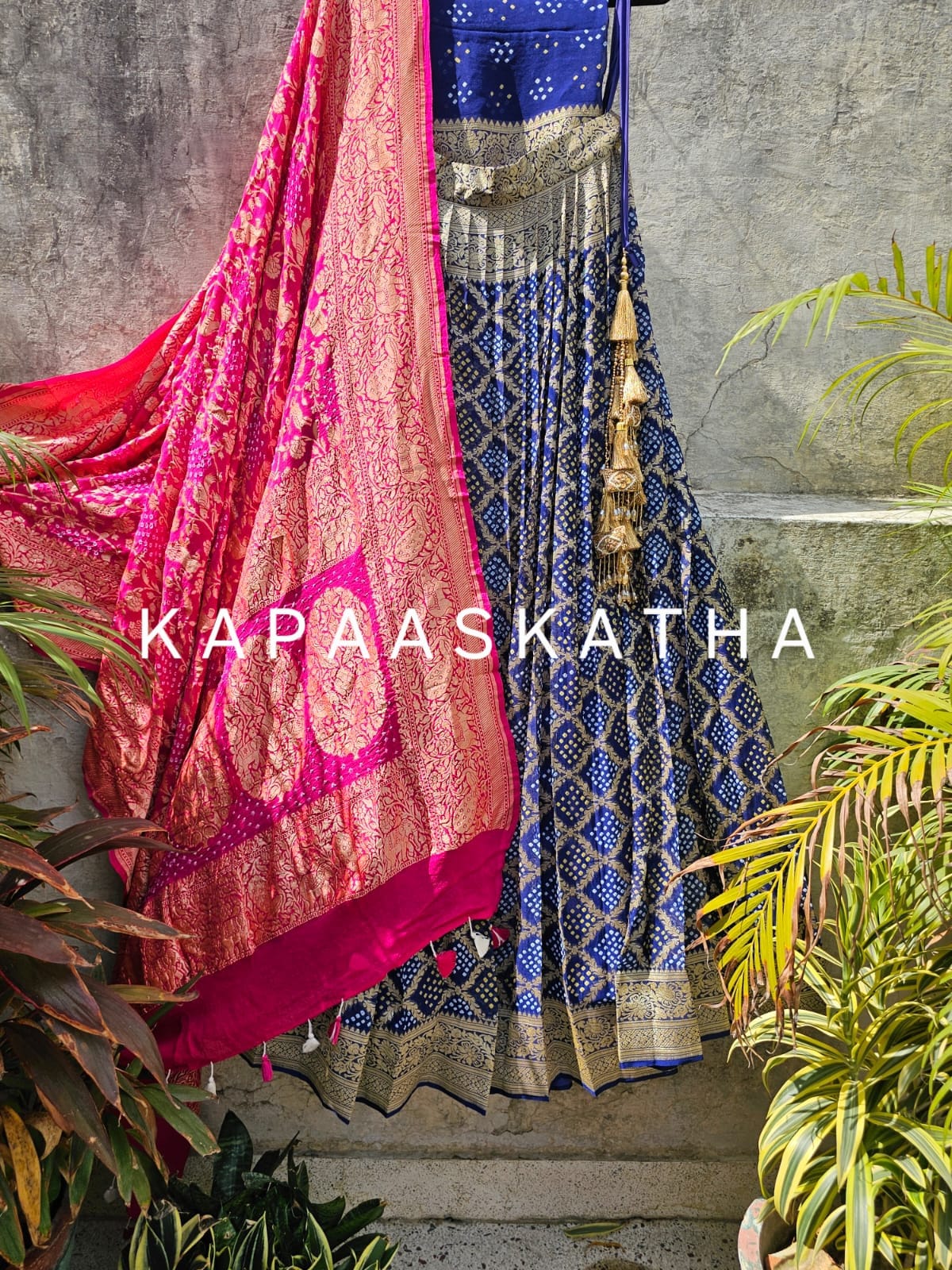 pink-blue-pure-banarsi-georgette-bandhani-lehenga