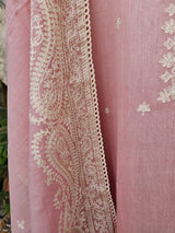 Pink 3 Piece Chanderi Mulmul Semi-stitched Suit Set