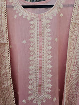 Pink 3 Piece Chanderi Mulmul Semi-stitched Suit Set