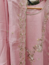 Dreamy Light Pink 3-pc Chanderi Mulmul Semi Stitched Suit Set