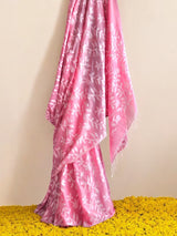 Carrot Pink Floral Cotton Saree made on Jacquard Loom