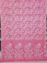 Carrot Pink Floral Cotton Saree made on Jacquard Loom