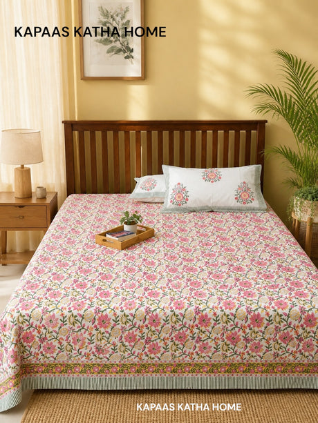 pink-floral-blockprint-king-bedsheet