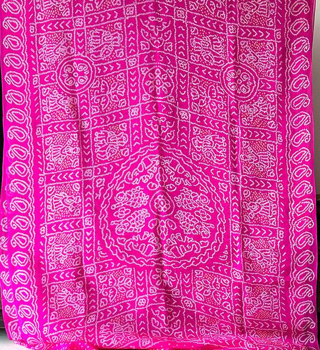 Mandala Theme Pink Pure Banarsee georgette Rai bandhani saree