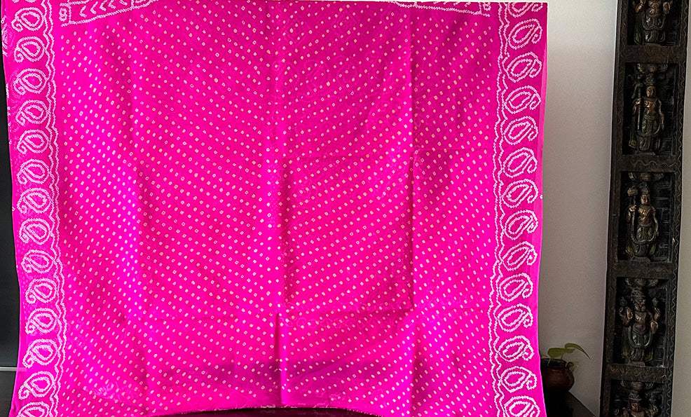 Mandala Theme Pink Pure Banarsee georgette Rai bandhani saree