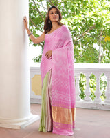 pink-green-bandhani-gajji-silk-festive-saree