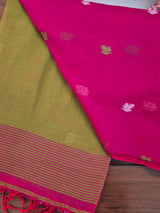 Elegant Mulmul Cotton Saree made on Jacquard Loom in Pink and Green Colour