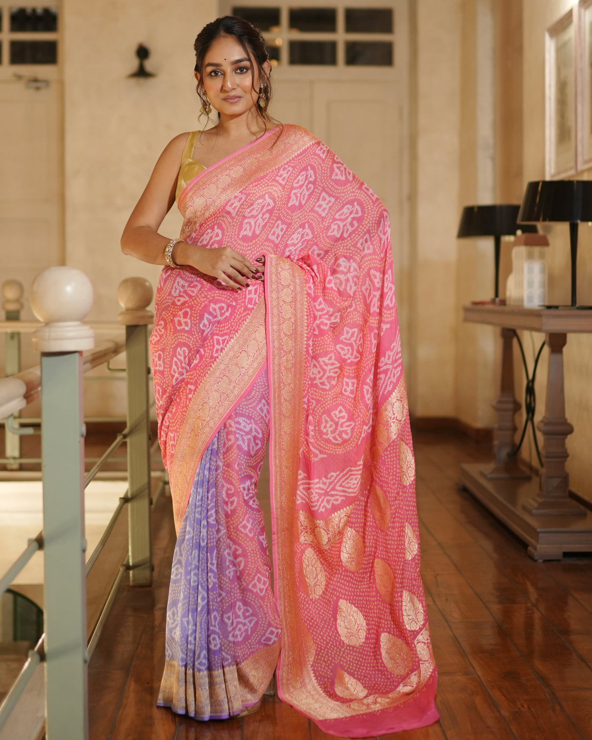 pink-lavender-banarasi-georgette-bandhani-festive-saree