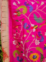 Handloom Rani Pink Silk Paithani Dupatta with Tissue Muniya Border