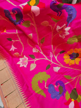 Handloom Rani Pink Silk Paithani Dupatta with Tissue Muniya Border