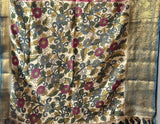 Elephant and Floral Theme Pattu Silk Kalamakari Saree in Pink Colour
