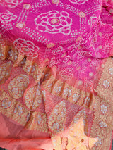 Peach Pink Pure Banarsi Georgette Bandhani Dupatta