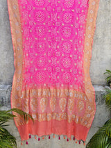 Peach Pink Pure Banarsi Georgette Bandhani Dupatta