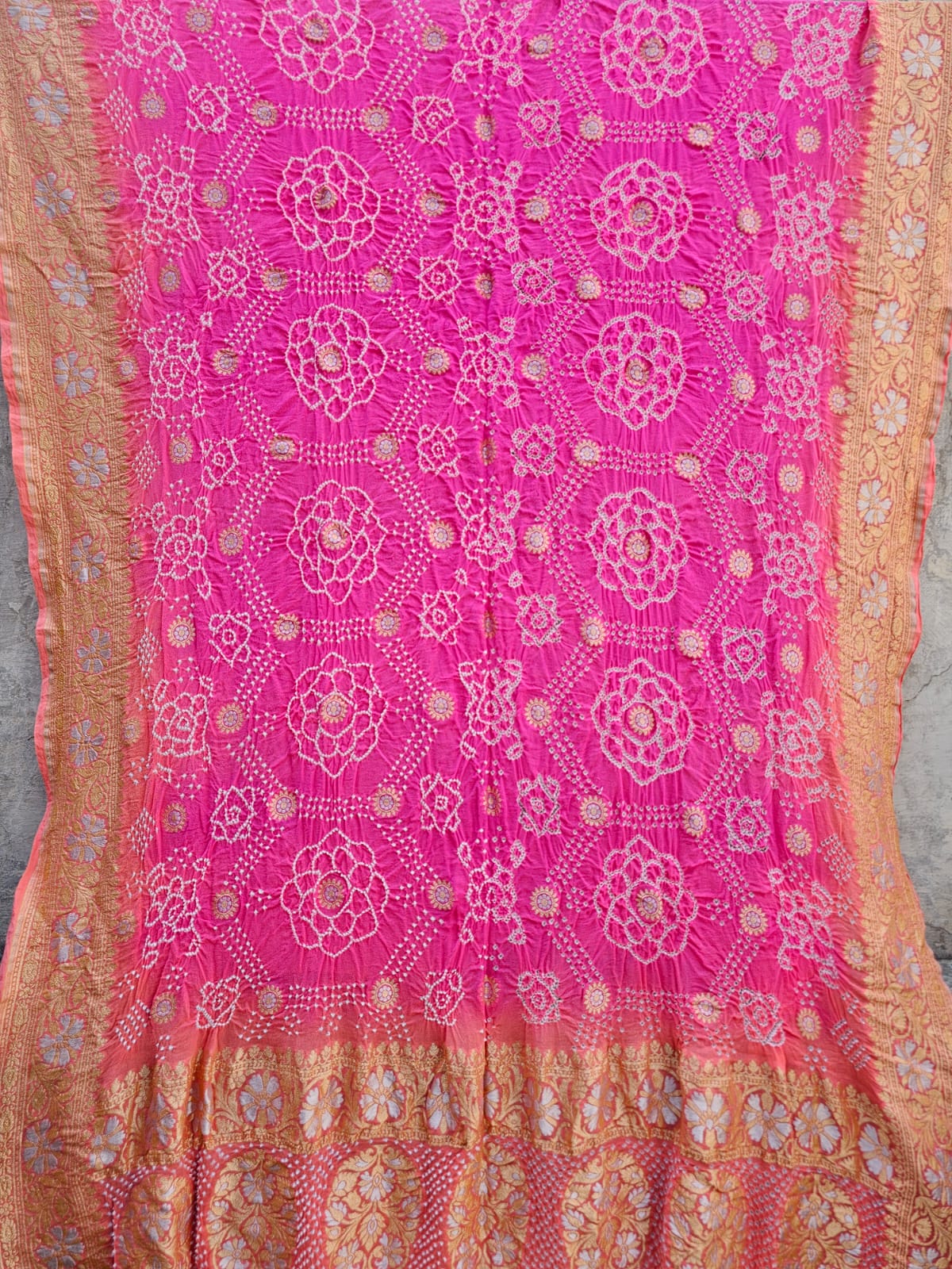 Peach Pink Pure Banarsi Georgette Bandhani Dupatta