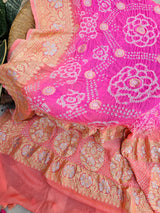 Peach Pink Pure Banarsi Georgette Bandhani Dupatta