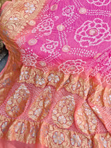 Peach Pink Pure Banarsi Georgette Bandhani Dupatta