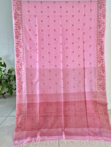 Elegant Mulmul Cotton Saree made on Jacquard Loom in Pink and Red Colour