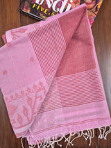 Elegant Mulmul Cotton Saree made on Jacquard Loom in Pink and Red Colour