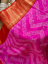 Red and Pink Kanchipattu Bandhani Saree