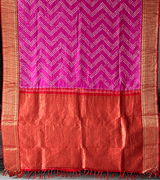 Red and Pink Kanchipattu Bandhani Saree