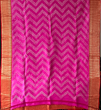 Red and Pink Kanchipattu Bandhani Saree