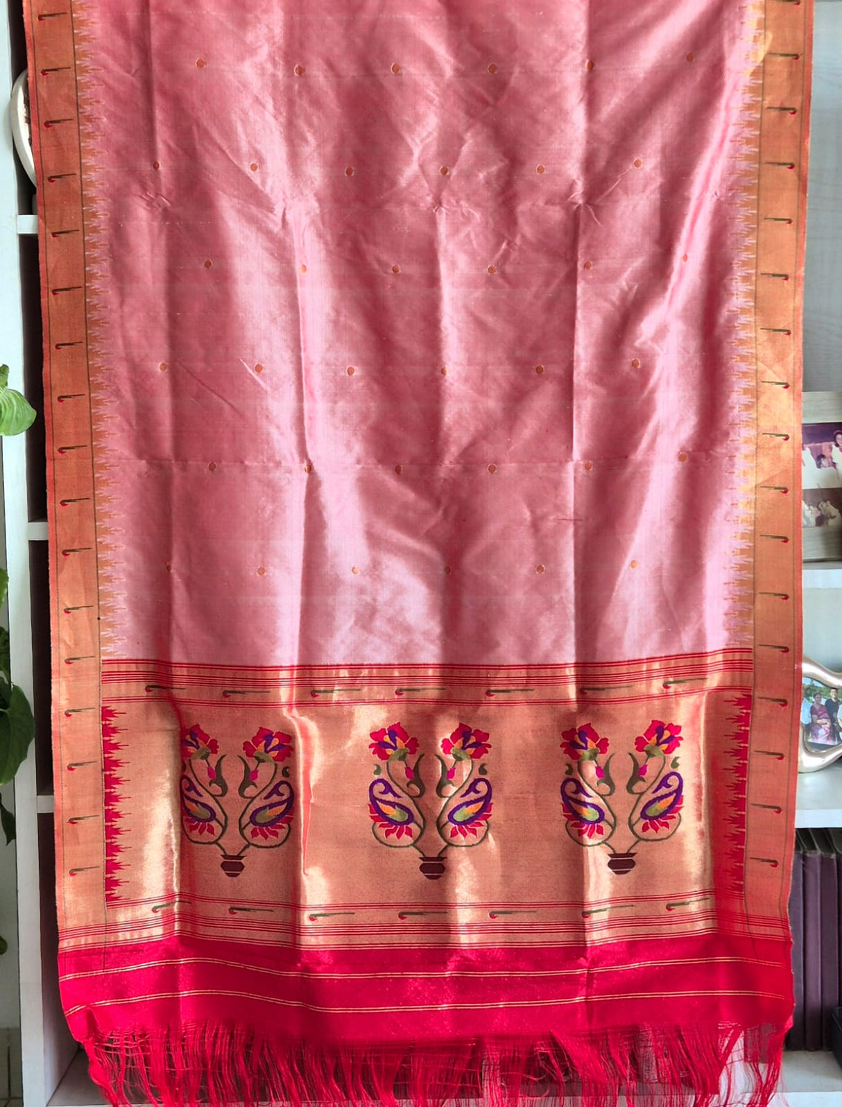 Handloom Pure Silk Pathani Dupatta with Swan Theme In Pink colour