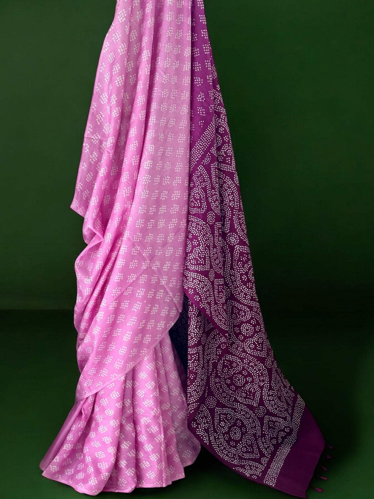 Mulberry Silk Bandhani Saree in Shades of Pink and Wine