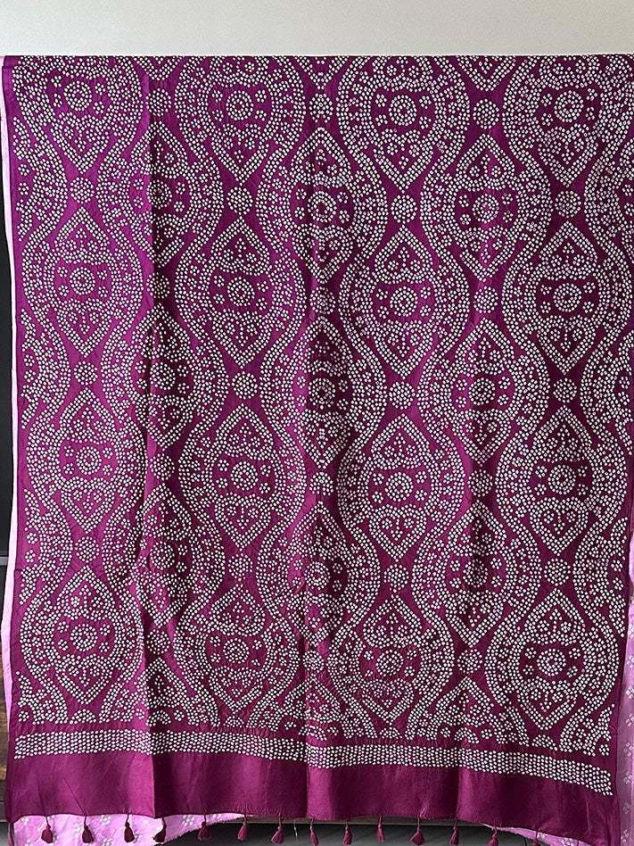 Mulberry Silk Bandhani Saree in Shades of Pink and Wine