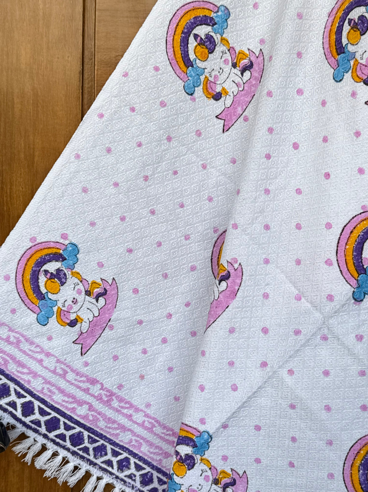 playful-unicorn-rainbow-blockprint-kids-towel-jacquard