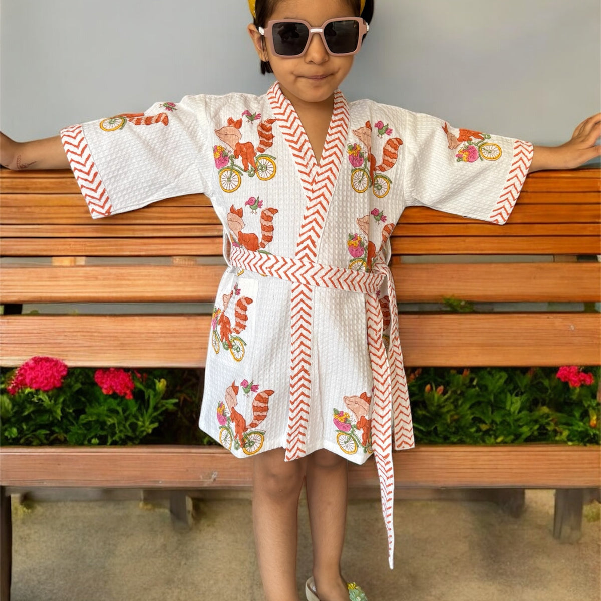Fox on the Move- Kids Cotton Waffle Bathrobe – Kapaas Katha