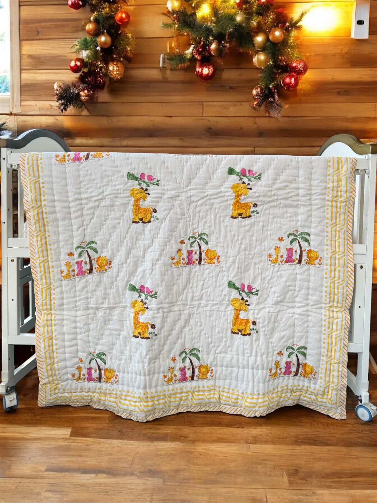 soft breathable mulmul baby dohar with cute jungle characters like elephant giraffe and lion perfect for bulk gifting in UK and UAE