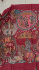 Krishna Leela Theme Pure Kanjivaram Silk Kalamkari Saree - red