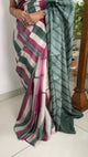 Habotai Silk Clamp Dye Bandhani Saree in Green and Pink combo