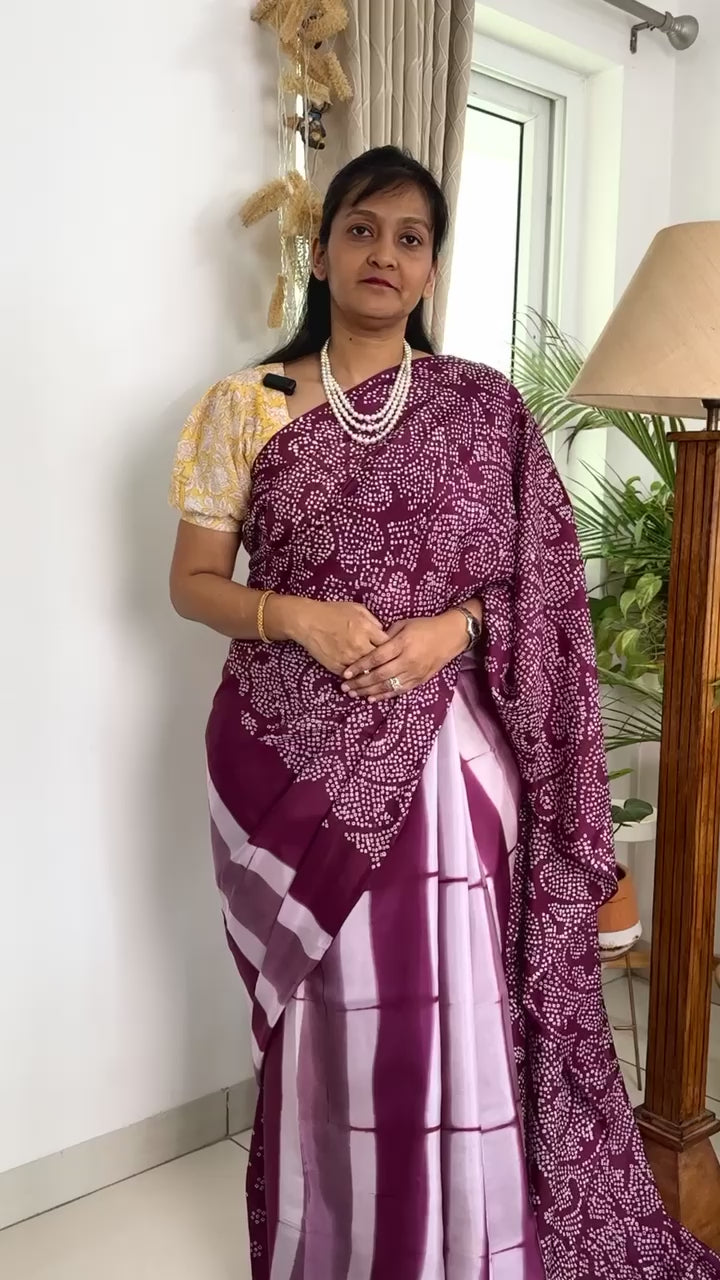 Habotai Silk Clamp Dye Bandhani Saree in Shades of Magenta