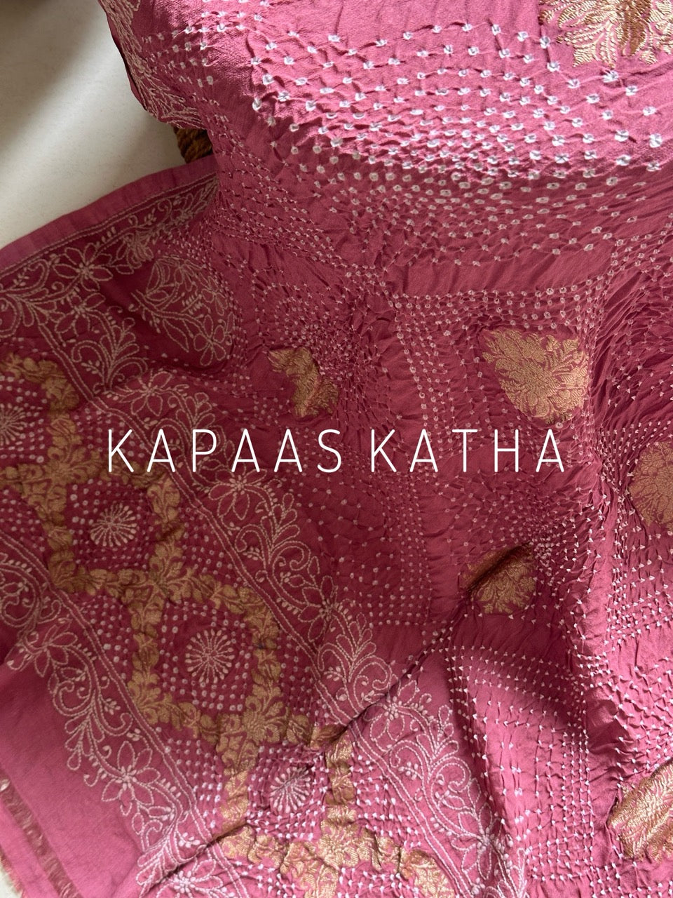 Banarasi Georgette Bandhani Dupatta with Chikankari Embroidery | Kapaas Katha