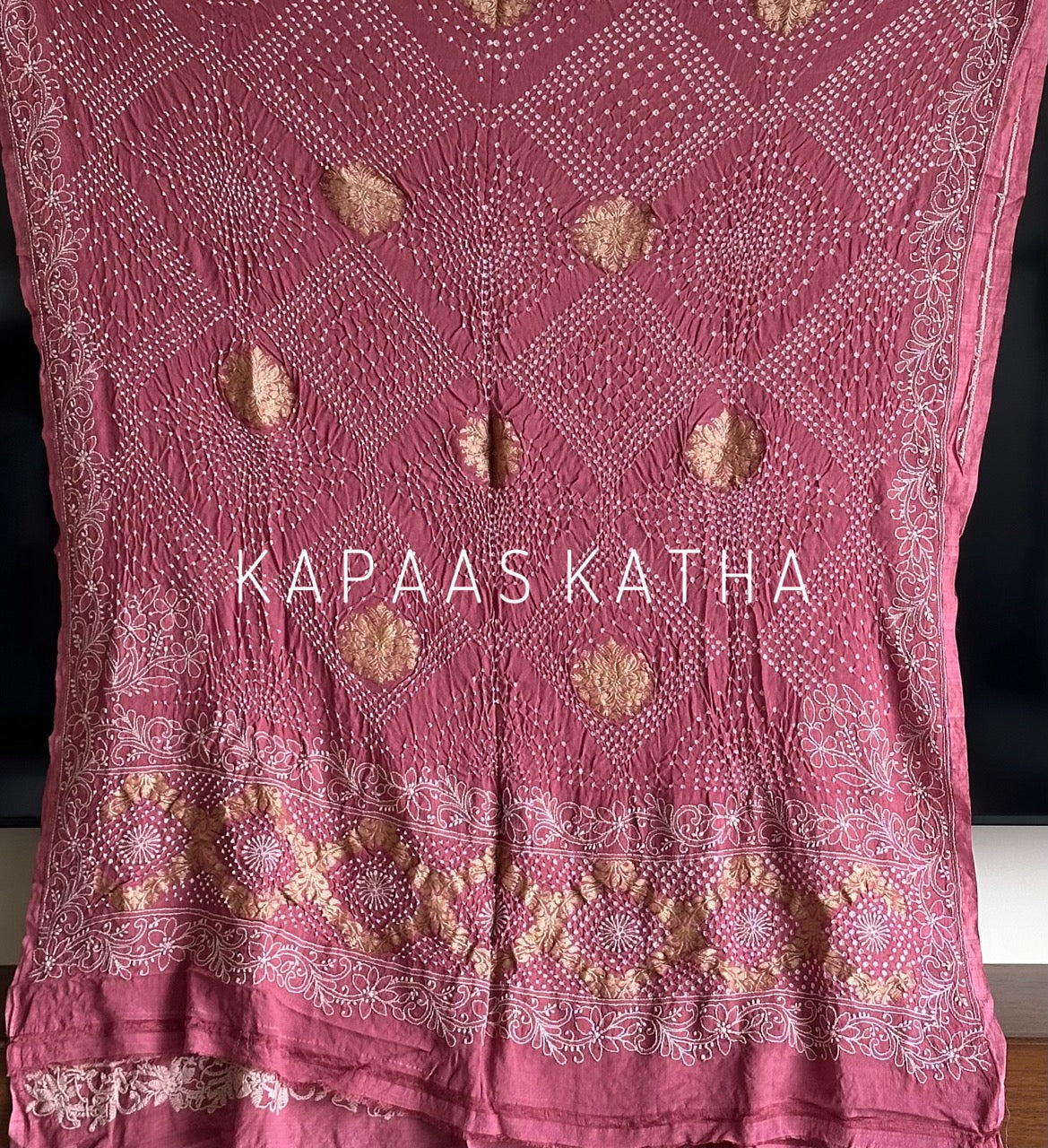 Banarasi Georgette Bandhani Dupatta with Chikankari Embroidery | Kapaas Katha