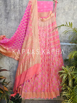 Pure Banarsi Georgette Bandhani Lehenga with Dual Shade Dupatta