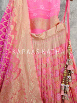 Pure Banarsi Georgette Bandhani Lehenga with Dual Shade Dupatta