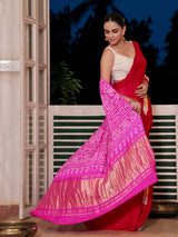 pure-gajji-silk-red-pink-yellow-rasmandal-circle-bandhani-saree